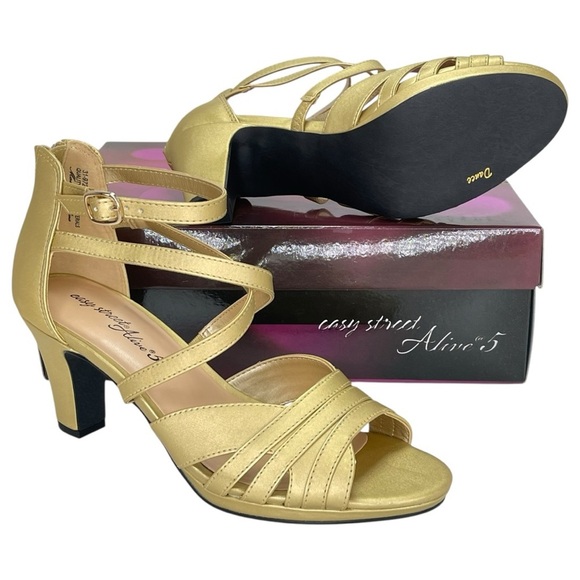 Easy Street Crissa Gold Satin Strappy Womens Heels Size 9.5M - Picture 14 of 15